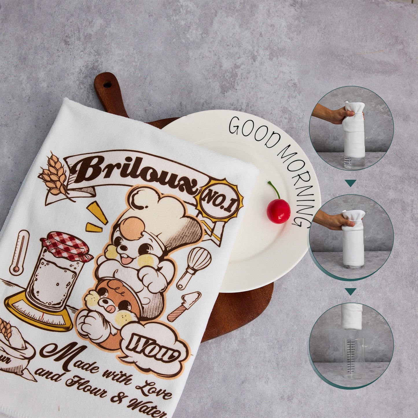 Cute Kitchen Towel | 28"x28" | (Made with Love and Flour & Water)
