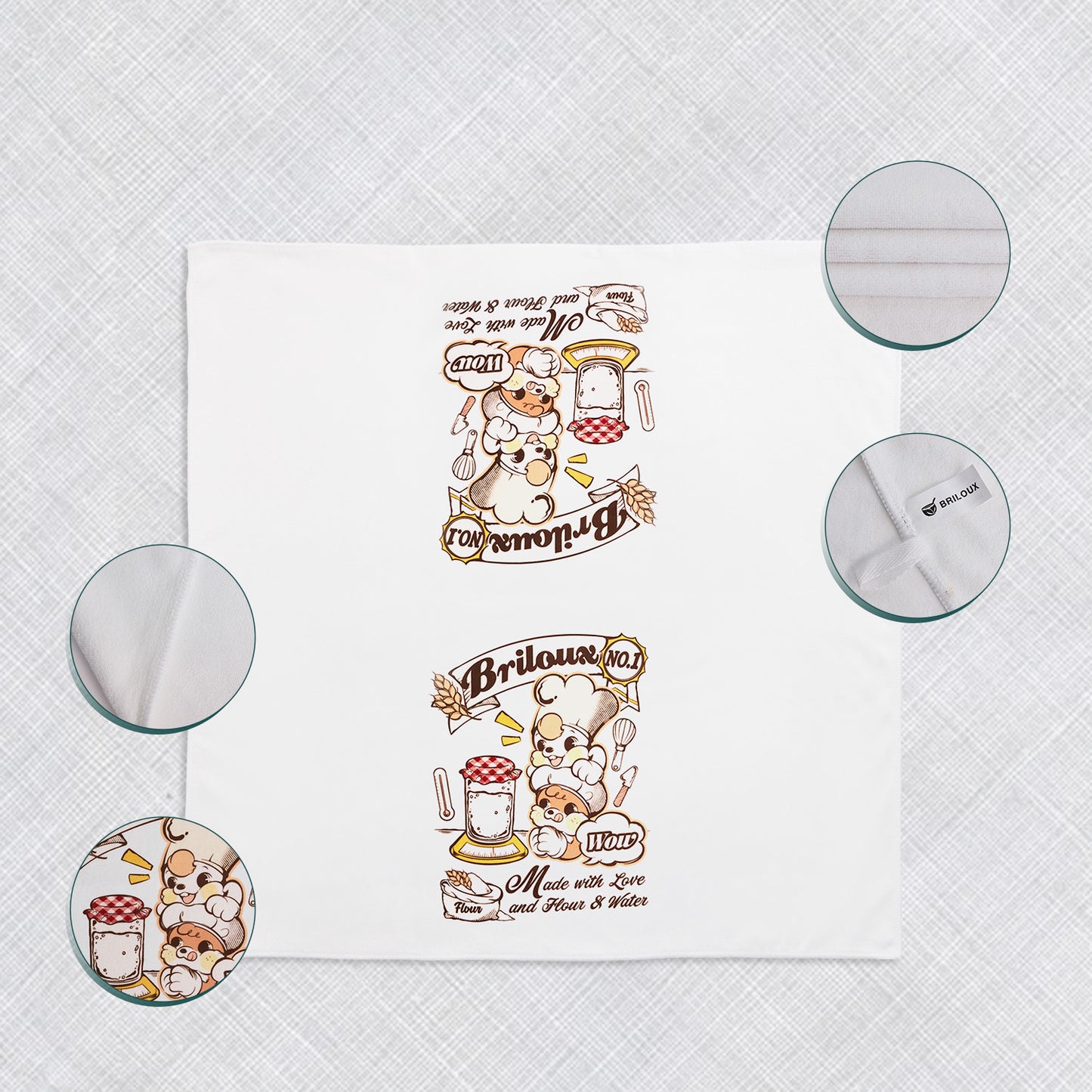 Cute Kitchen Towel | 28"x28" | (Made with Love and Flour & Water)